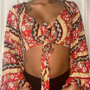 Red, green, and yellow festive crop top